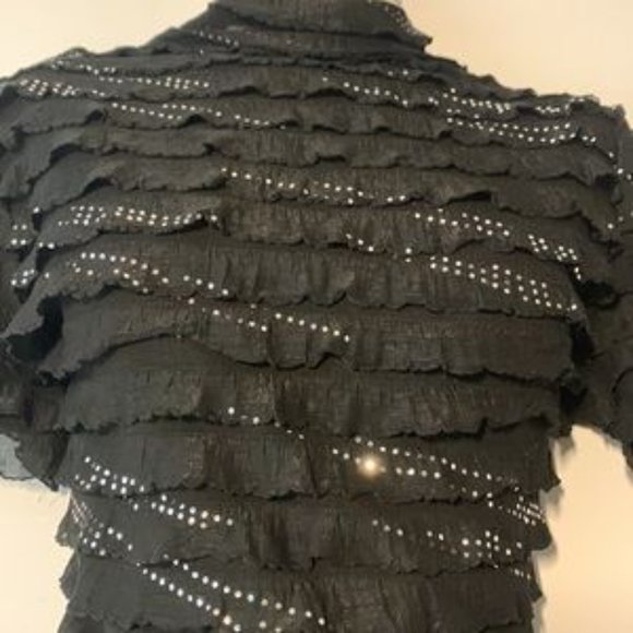 Petite TanJay Shimmer Ruffle Black Top - Picture 3 of 9